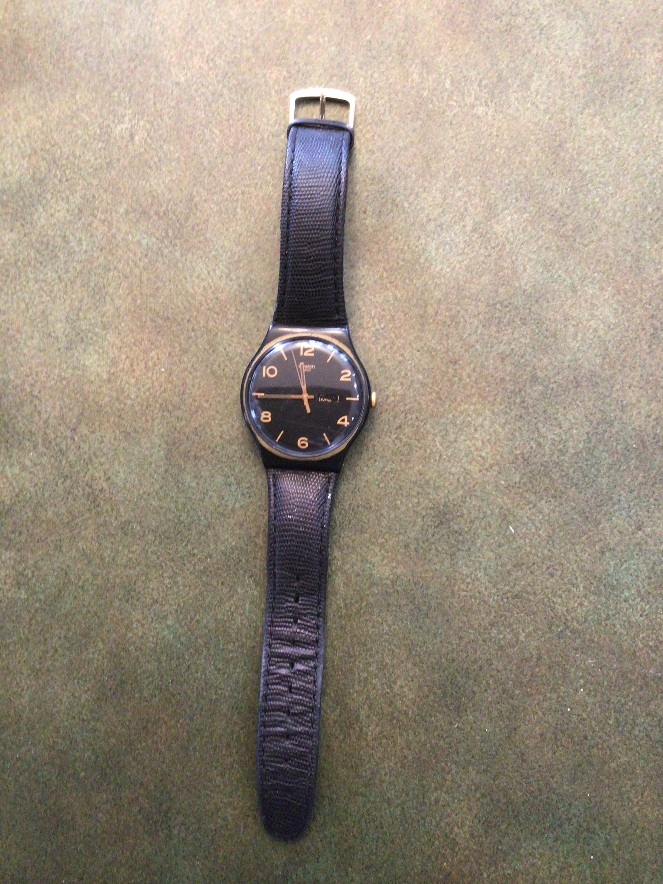Vintage Swatch Watch Black With Gold Numbers and Date - Etsy
