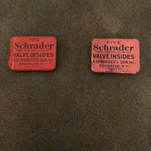 2 Vintage 1919 Five Schrader Valve Insides Tins