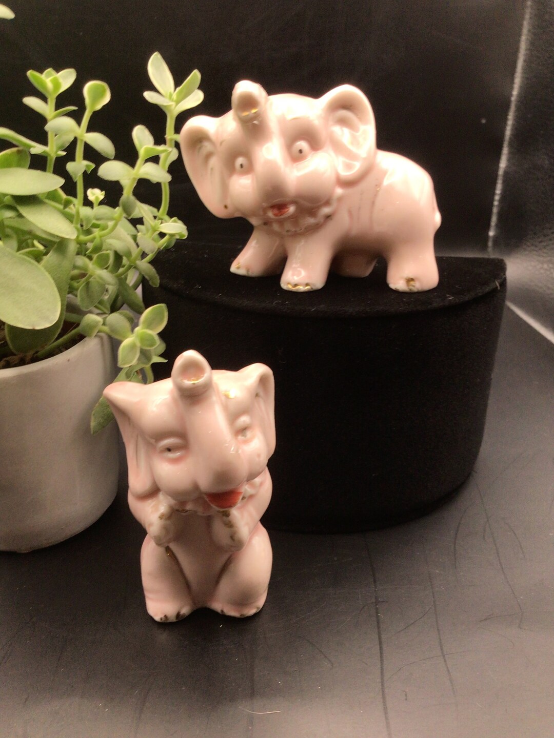 Vintage Set Of 2 Ceramic Pink Elephants With Gold Accents Japan Hand Vintage Set Of 2 Ceramic Pink Elephants With Gold Accents Japan Hand