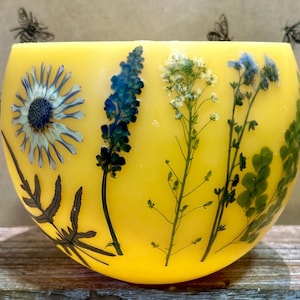 Beeswax Luminary Pressed Flower Candle Art Gift for Anniversary Mom Her Housewarming Holiday Valentines Memorial Gift Lantern Candle