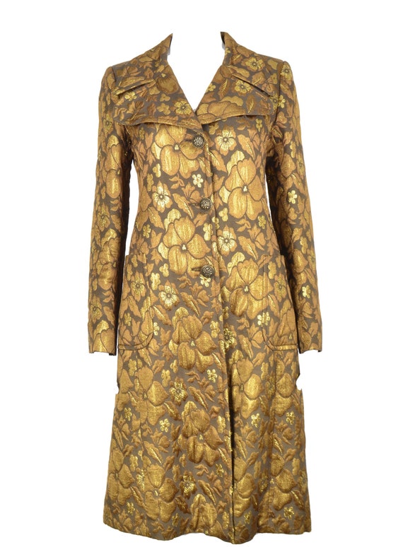 Miu miu by Prada gold brocade knee length coat tre