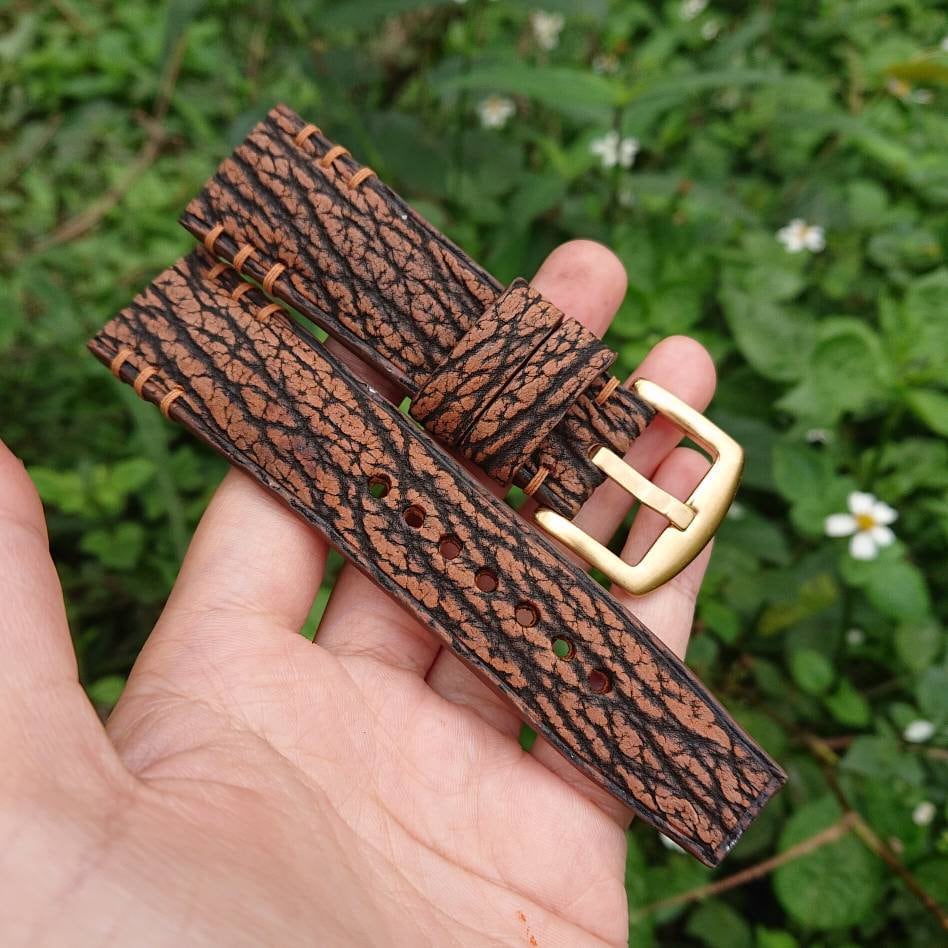Cognac Shark leather watch strap. Exotic leather watch bands | Etsy