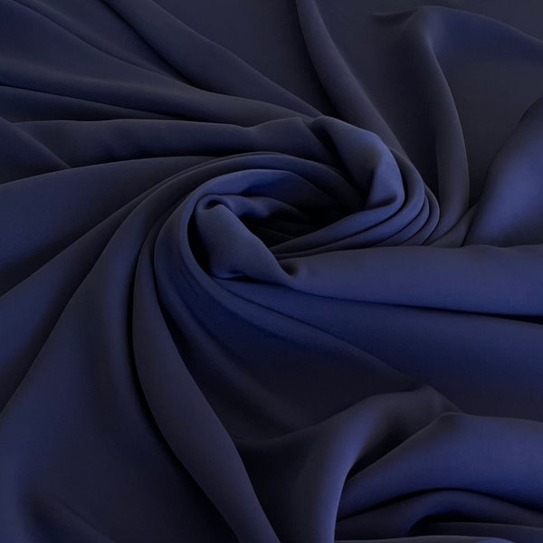 Navy blue crepe fabric, stretch crepe,  fabric by the yard.