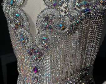 Rhinestone Beaded Applique Fabric: Luxury Fringe Couture Panel