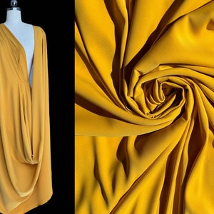 Crepe fabric by the yard, Yellow mustard fabric, yellow gold, amber color,