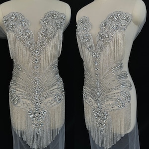 Silver Rhinestone Bodice Applique: Beaded Embroidery Sew-On Crystal Embellishment