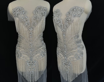 Silver Rhinestone Bodice Applique: Beaded Embroidery Sew-On Crystal Embellishment