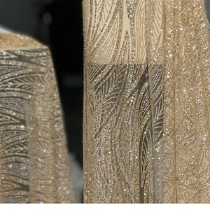 Gold Glitter Spitzenstoff: Schimmernder Tüll auf Mesh, 60 "breiter