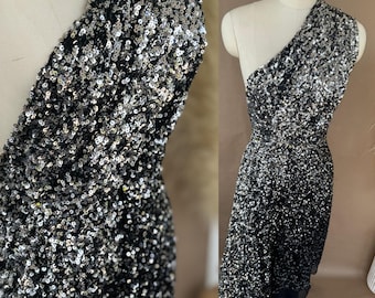 Ombre Pailletten Spitzenstoff: 4-Wege-Stretch Silber Schwarz Stickerei