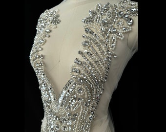 Silver Rhinestone Bodice Applique: Beaded Pearl Embroidery, DIY Prom Dress