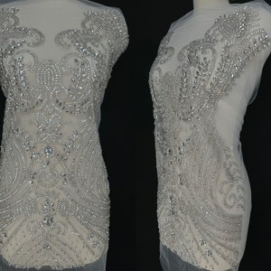 Silver Rhinestone Full Bodice Applique On Mesh Beaded Sew On Patch Prom Dress Gown Crystals Dance Costume Wedding Dress Top Embroidery