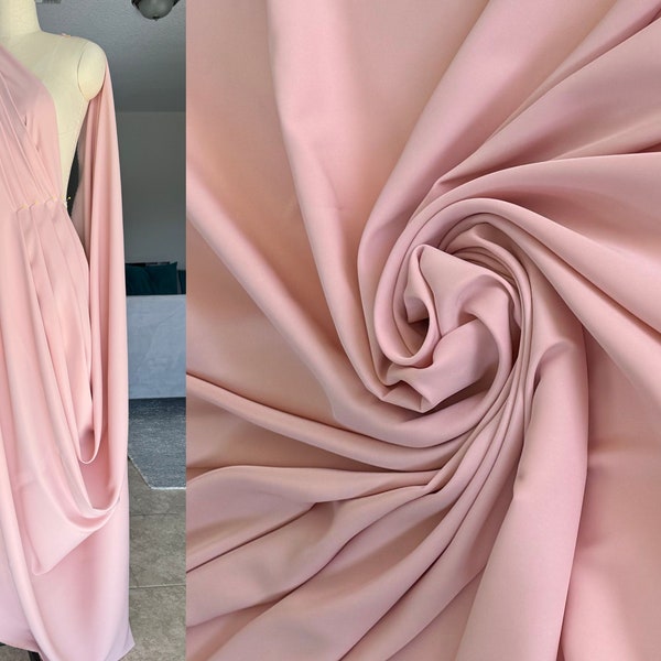 Pink crepe fabric, stretch peach pink crepe fabric, stretch crepe fabric, medium crepe, fabric by the yard.