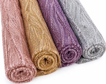 Wave Sequin Fabric by the Yard – Glitter Mesh Lace Fabric, Luxury Bridal Fabric, Prom Dress Fabric, Couture Evening Gown Fabric, 4 Colors