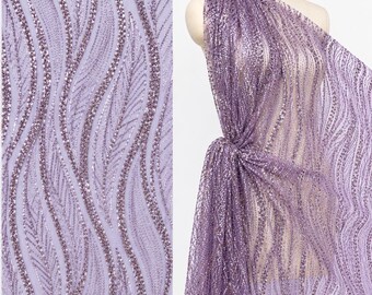 Purple Sequin Fabric by the Yard – Lilac Glitter Mesh Lace for Prom Dress, Graduation Gown, Evening Dress, Sparkly Couture Fabric
