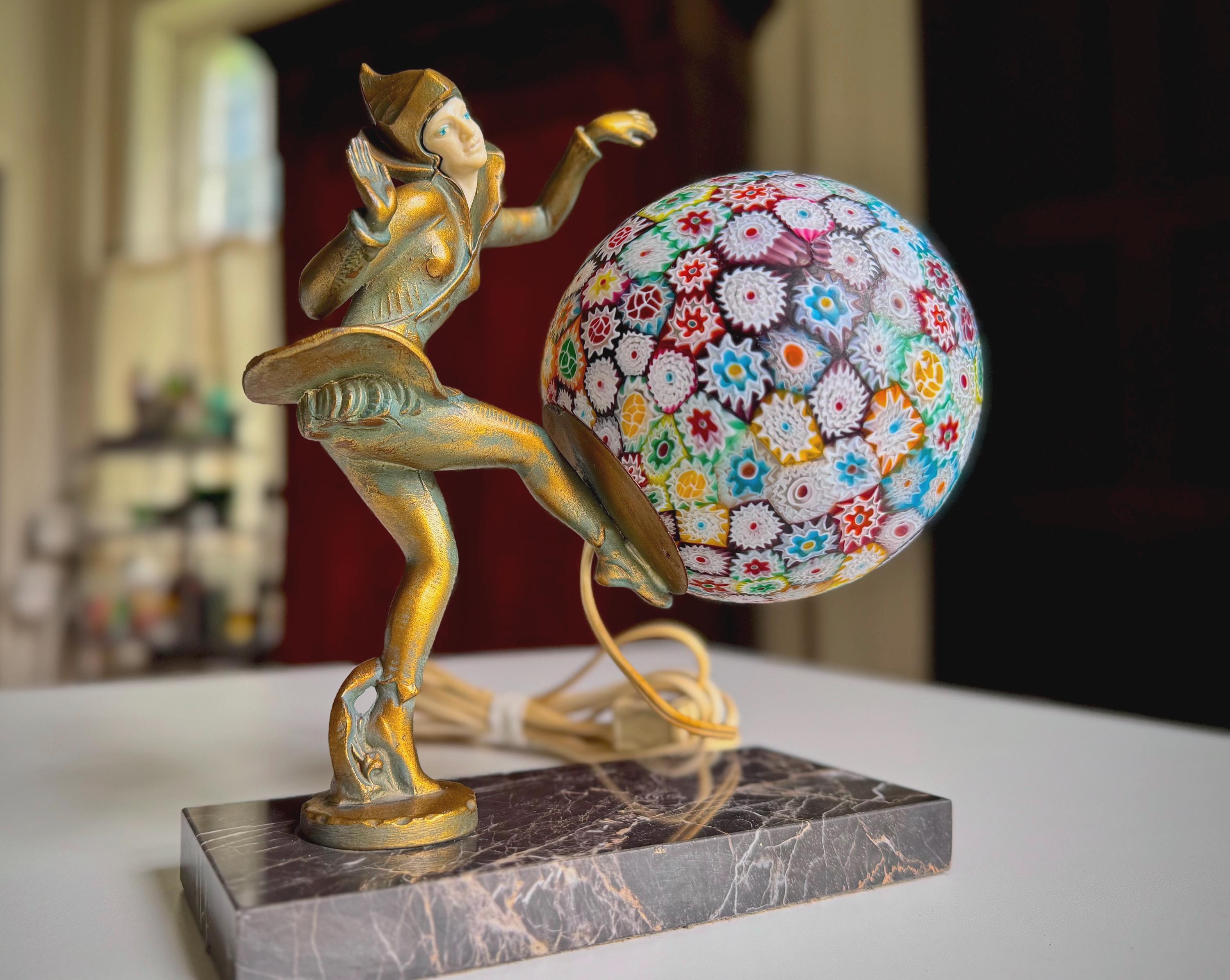 Antique Art Deco Gerdago Pixie Lamp W/ Italian Murano Millefiori