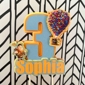 UP Movie Themed Inspired  3-D Cake Topper| Personalized Name and Age with Up Movie Cake Topper|Up Balloons Cake Topper|Up Russel Cake Topper