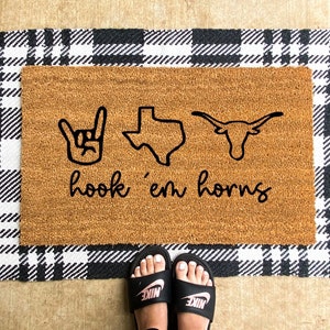 Hook 'em horns Doormat | Texas  Doormat| UT doormat | University of Texas Doormat | School Doormats |  UT Football Doormats Longhorn Doormat