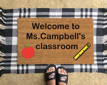 Welcome to Mrs Classroom Doormat | Elementary School Doormat | Teacher Custom Doormat | Classroom Doormat | Gift for Teacher | Apple| Ruler