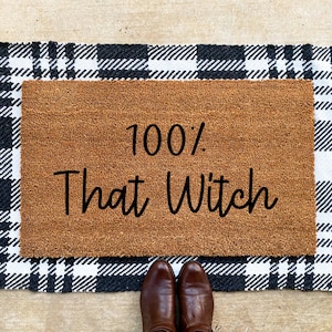 100% that witch doormat | Halloween Doormat | Funny Witch Front Door Mat | Front Porch Halloween Decor | 100 Percent That Witch Mat