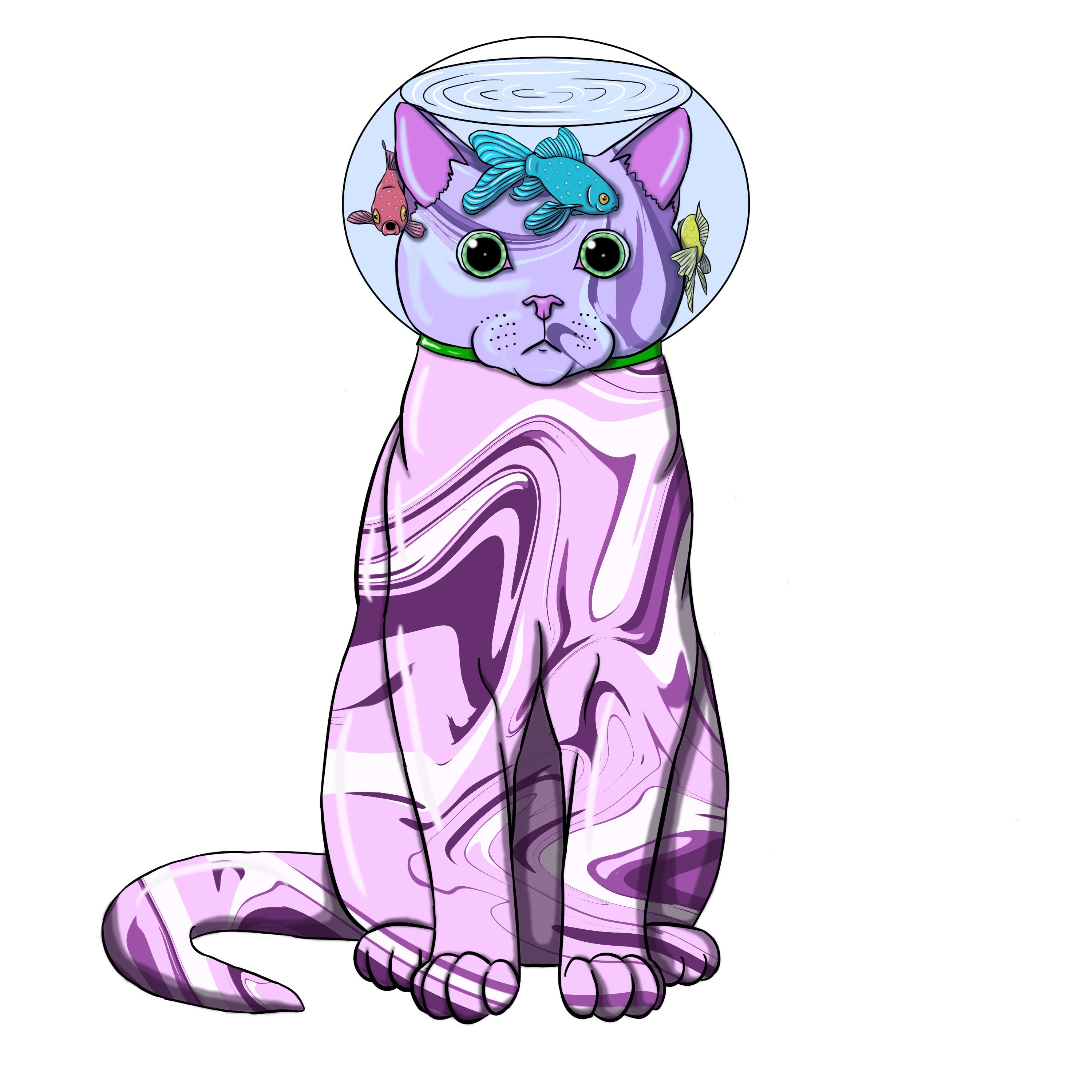 Cat Wearing a Fish Bowl Sticker - Etsy
