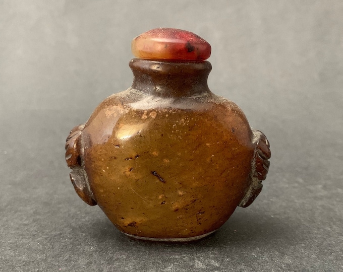 Vintage Antique Chinese hand carved stone snuff bottle brown possibly Jasper