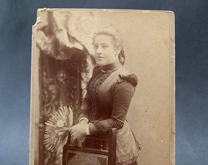 Antique Victorian era photograph portrait of a woman in black dress Late 1800s