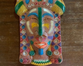 Colourful Spanish Ceramic Display Wall Mask Ceramica Marquez Aracena Huelva Espana pottery art made in Spain