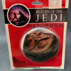 Star Wars Return of the Jedi JABBA THE HUTT photo button badge 1983 sealed original packaging eighties sci fi memorabilia rare