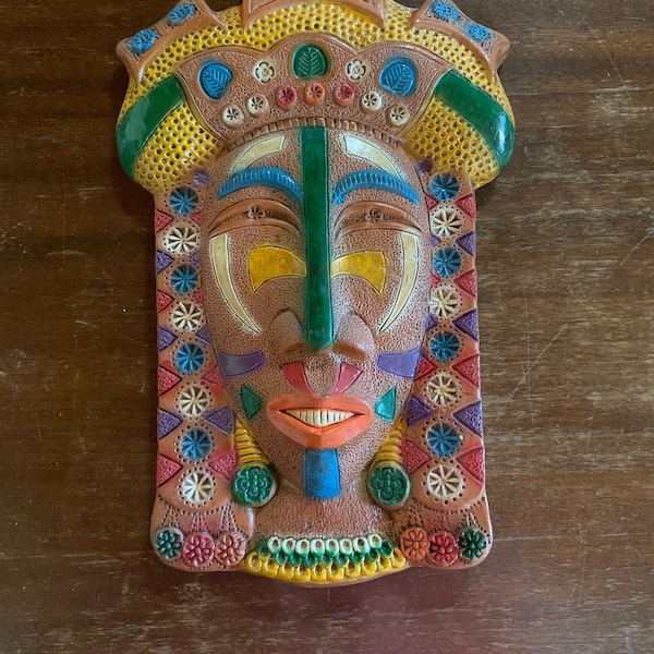 Colourful Spanish Ceramic Display Wall Mask Ceramica Marquez Aracena Huelva Espana pottery art made in Spain