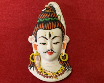 Breathtaking Vintage Handmade Plaster Mask/ Wall Hanging of Hindu God Shiva Rare Find