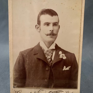 Larger Antique Victorian era photograph studio portrait of well-dressed young man 16.5cm x 10.7cm Australia late 1800s early 1900s