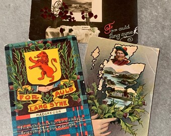 Three antique postcards For Auld Lang Syne with handwritten messages 1910s