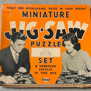 Four Vintage Puzzles - Miniature Jig-Saw Puzzle Set Somerville Game S-700 set number 2 1940s - 1950s Approx. 25cm x 22cm each