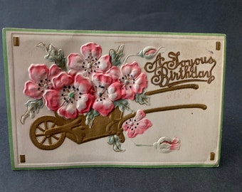 Antique postcard A Joyous Birthday embossed Carte postale Weltpostkarte Made in Germany