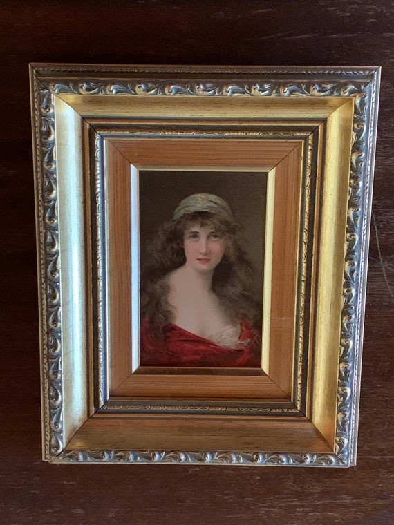 アンティーク 女性の肖像画 銀色フレーム