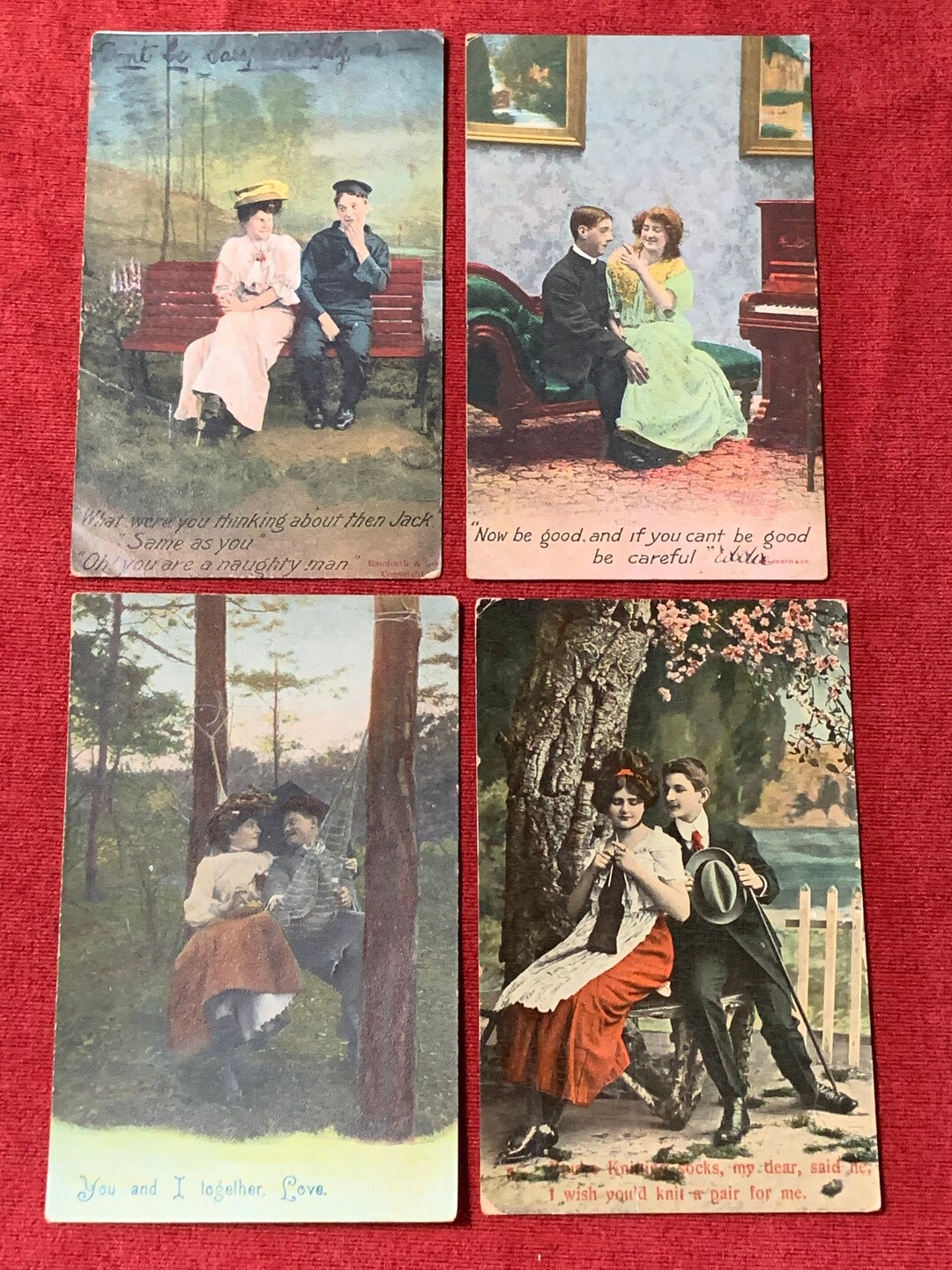 Lot of 4 X Antique Postcards Lovers/ Courtship Printed in England and ...