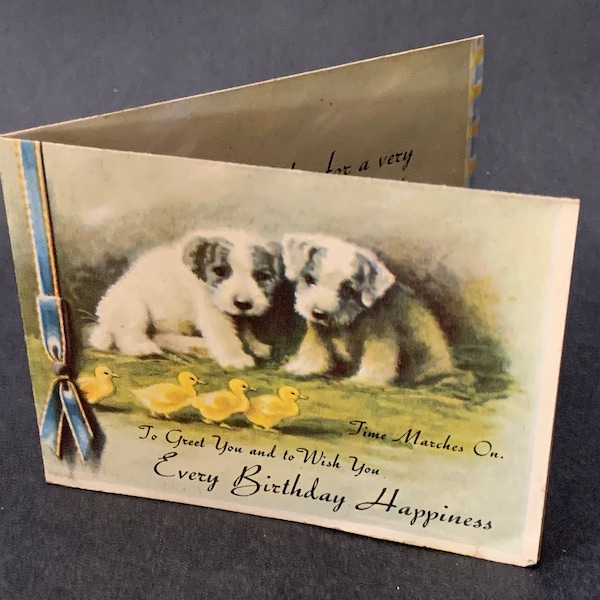 Small Birthday card with puppies Sharpe's Classic Made in England folded paper