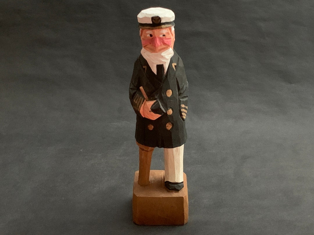 Hand Carved Wooden Sea Captain With Peg Leg and Pipe 20.7cm Tall - Etsy