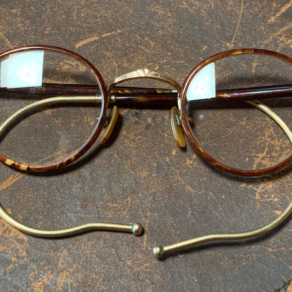 Antique Spectacles Tortoise shell on frames and arms marked 1/10 Austral Frames Only No Case