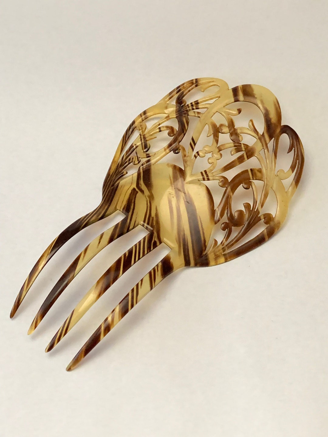 Large Antique Edwardian Era Celluloid Hair Comb Faux Tortoise Shell ...