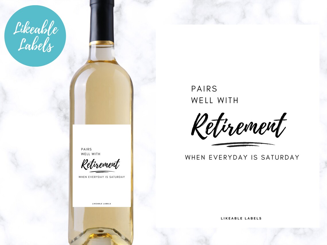 Pairs Well With Retirement Wine Label Funny Retirement Gift Etsy