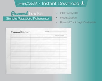 Printable Password Tracker: US Letter Password Keeper (PDF)