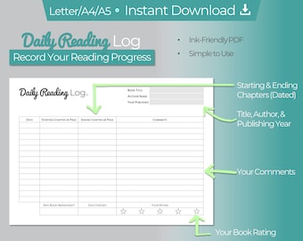 Reading Log Printable: Book Tracker & Reading List (PDF Download)