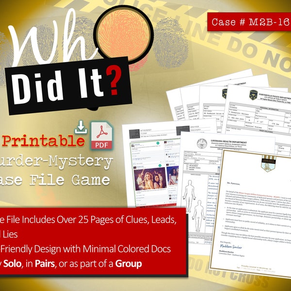 INSTANT DOWNLOAD Detective Case File Game Printable - Murder Mystery Party Game PDF - Printable Games for Adults to Solve a Cold Case Game