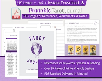Tarot Journal Printable: 97-Page Workbook, Spreads & Keywords (Digital Download PDF)