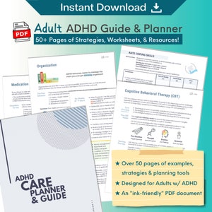 Adult ADHD Planner PDF and Adult ADHD Workbook with Printable Adhd Worksheets - Adhd Guide for Adhd Gift and Adhd Awareness