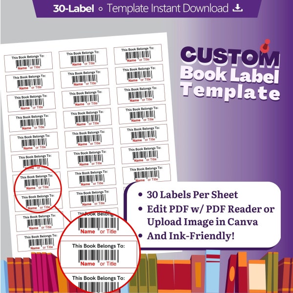 Printable Book Labels | Library Labels Captioned This Book Belongs To | Gift Ex Libris Labels to Book Lover or Use as Bookplate Stickers