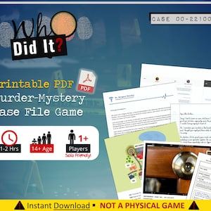 Jeu de fichiers pour détective TÉLÉCHARGEMENT IMMÉDIAT - Jeu de résolution d&#39;une affaire sans issue - Jeu de société meurtre et mystère au format PDF et jeux imprimables pour adultes