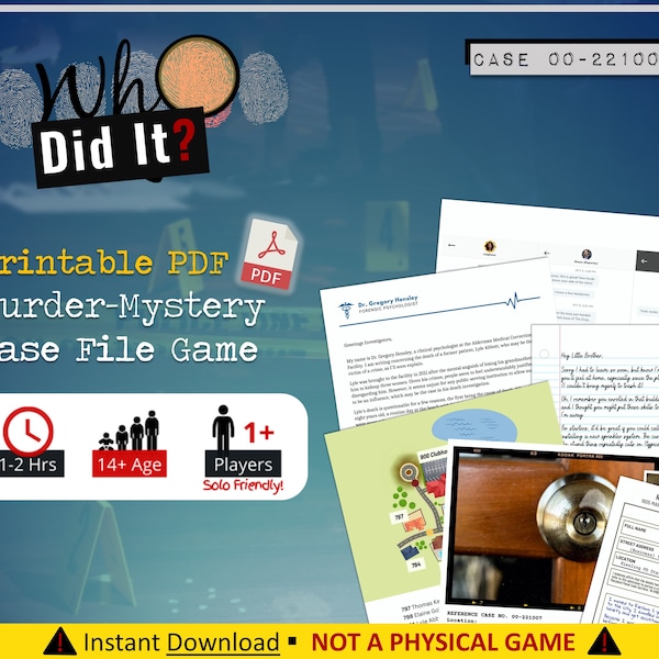 Juego de archivo de caso de detective DESCARGA INSTANTE - Resolver un juego de caso sin resolver - Juego de fiesta de misterio de asesinato PDF y juegos imprimibles para adultos
