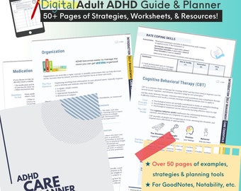 Adult ADHD Guide & Planner: Strategies, Worksheets (GoodNotes, Notability - Digital Download)